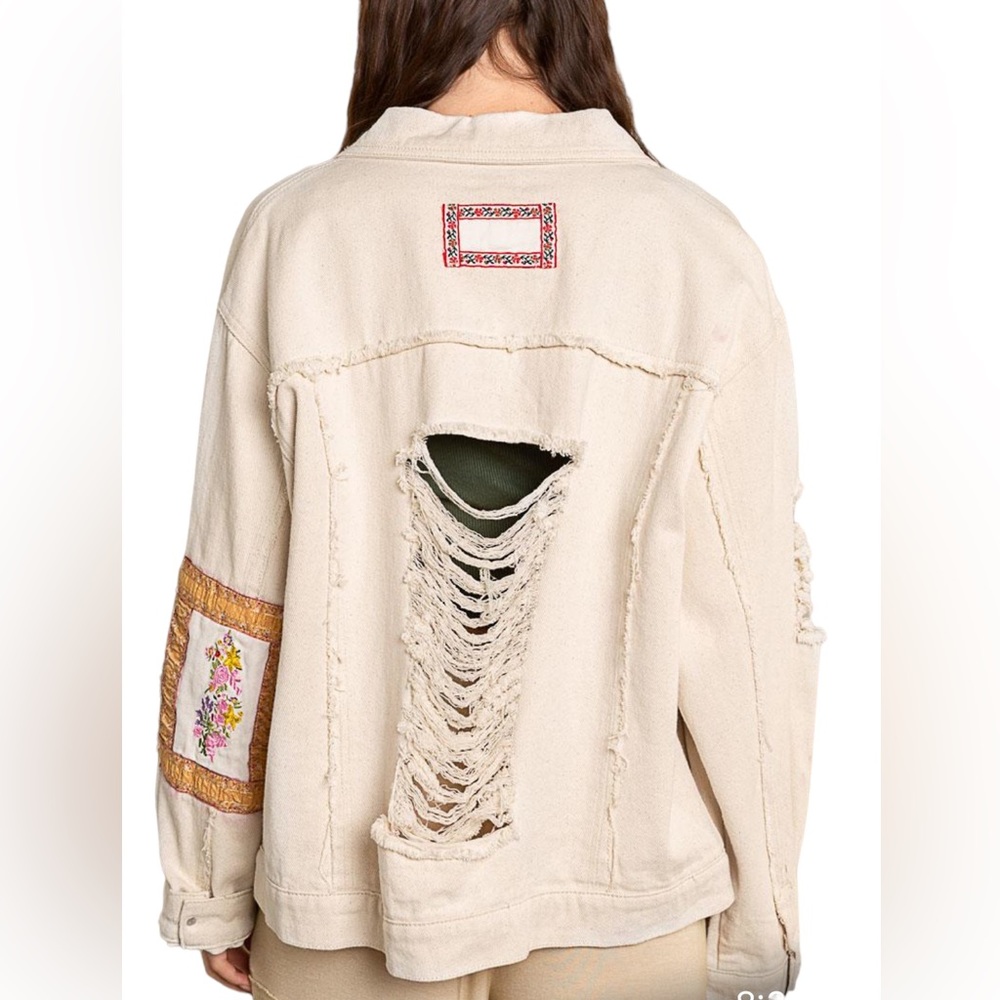 Women’s Natural Multi Patchwork Distressed Denim … - image 3